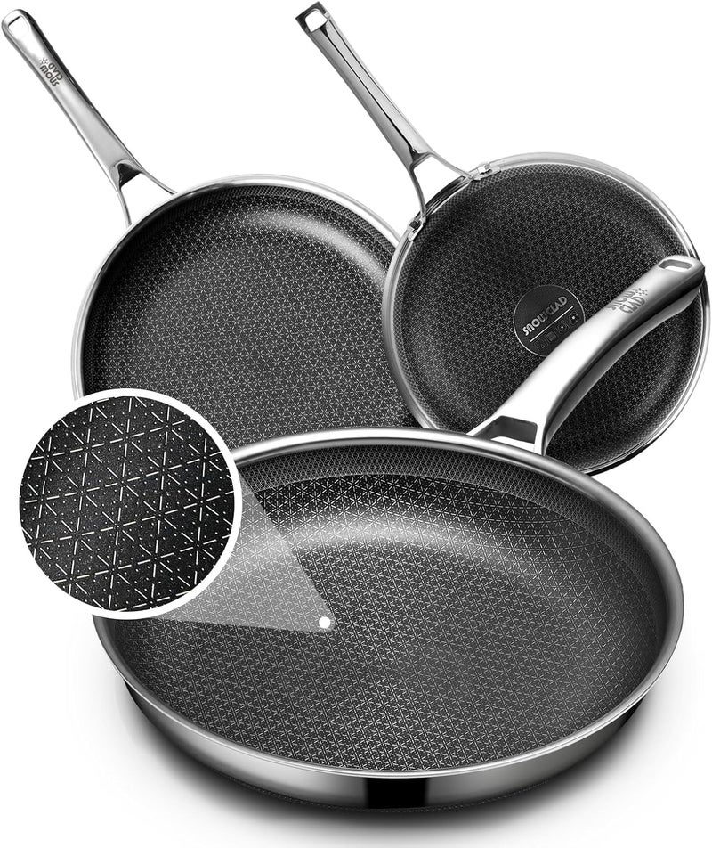 OATOFP Non Stick Frying Pans Set, Hybrid Skillet Set Nonstick (8+10+12inch), Pans for cooking, PFOA Free Stainless Steel Kitchen set, Dishwasher and Oven-Safe Cookware Sets - Image 1